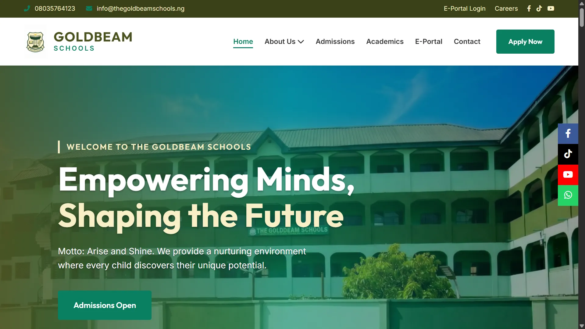 Goldbeam School Landing Page