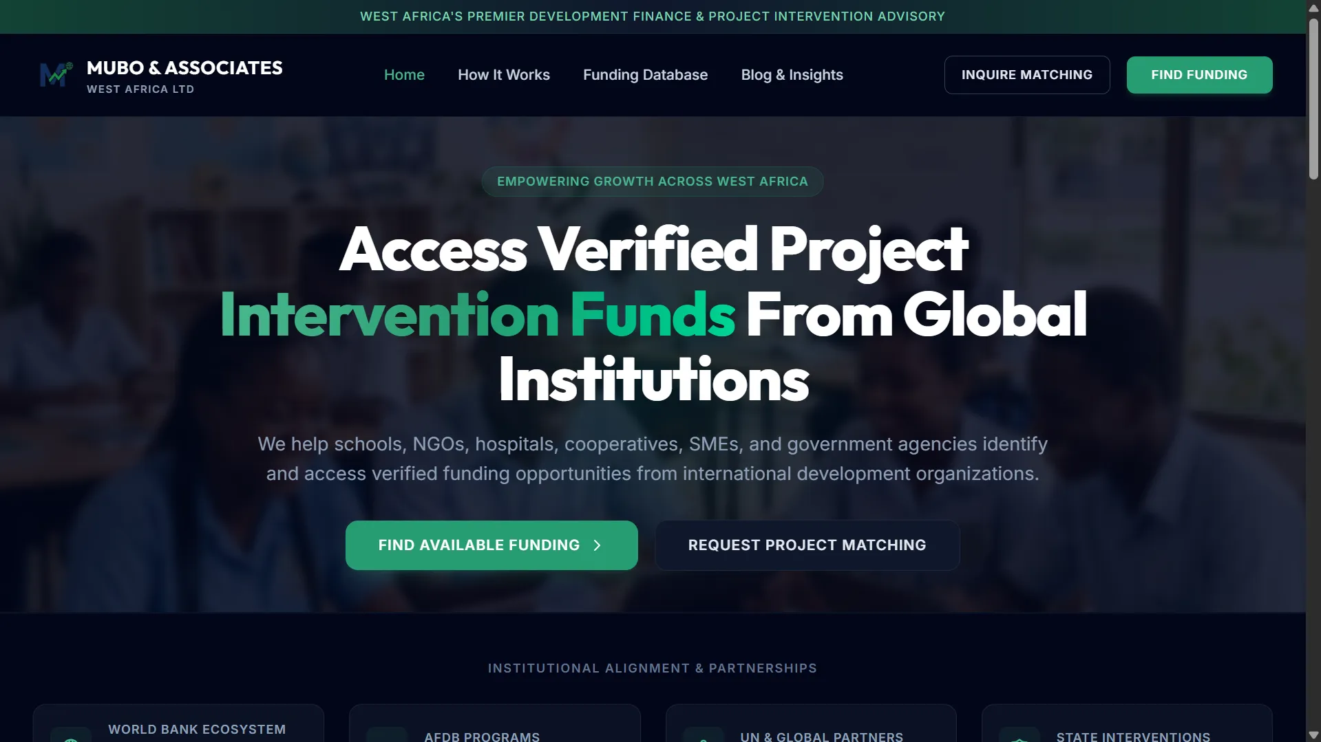 Landing Page for a project intervention adversory
